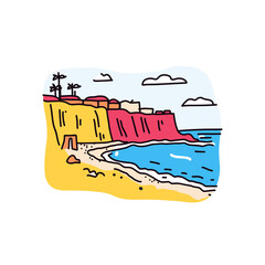 Simple minimalist drawing of Zuma Beach. Malibuâs Zuma Beach illustration in an doodle inca cartoon style