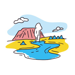 Obraz premium Simple minimalist drawing of Yellowstone National Park.Yellowstone National Park illustration in an doodle inca cartoon style