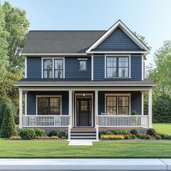 Charming two story farmhouse style home blue exterior white trim