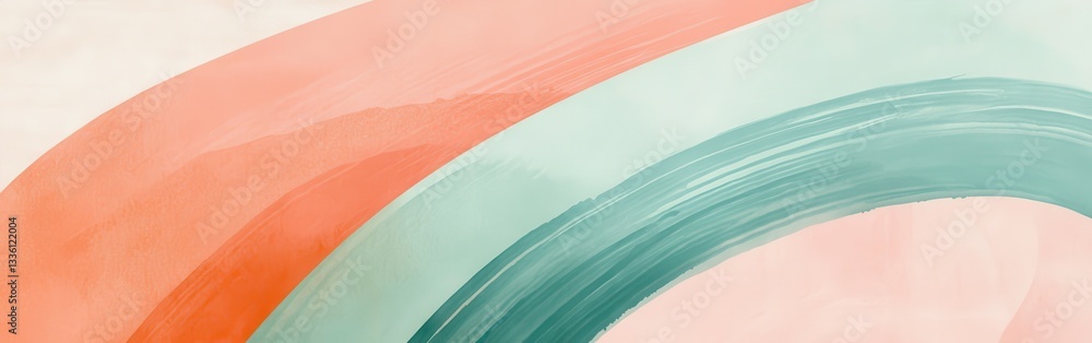 Poster Pastel coral and teal arcs create a soothing abstract design on a soft background for serene home decor inspiration