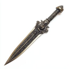 Ornate ceremonial ritualistic athame sacrificial dagger isolated on a white background
