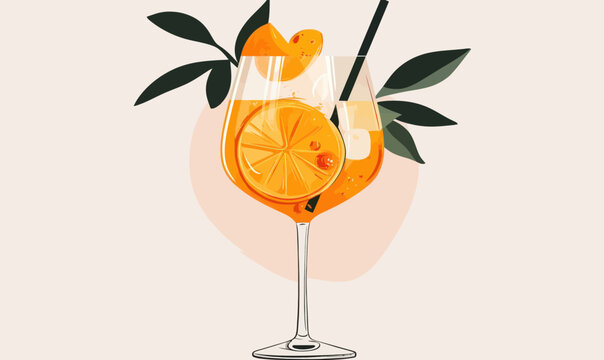 Refreshing Aperol Spritz Vector Illustration for Summer Cocktails and Minimalist Designs