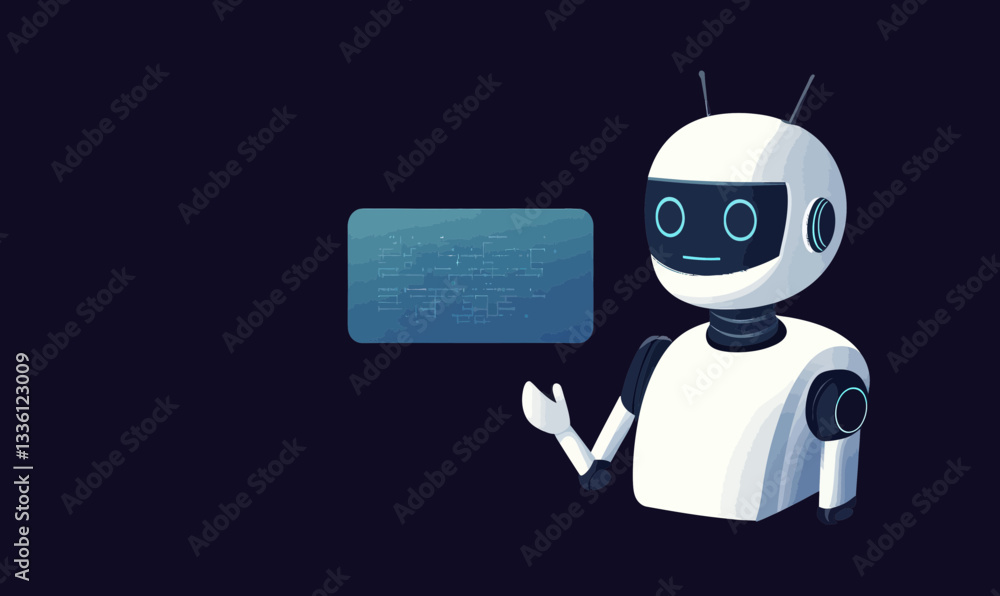 Poster digital chatbot illustration: ai-powered conversation assistant concept for tech communication