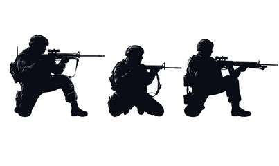 Obraz premium Tactical Army Sniper Soldiers Silhouettes Collection on Duty Vector Art