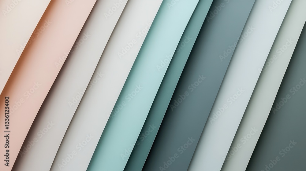 Poster gradient fill showcases a minimalist design in muted shades of teal, beige, and gray across layered 
