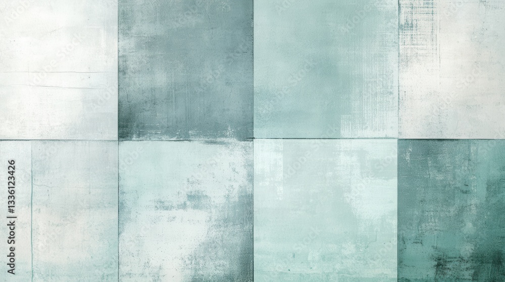Poster minimalist fragmented grid design in muted mint shades creating a calm and modern aesthetic for cont