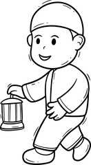 Cute Kid Character Muslim Hand Drawn