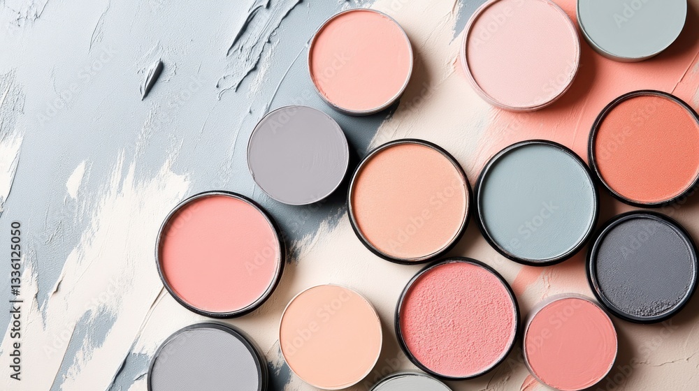Poster Elegant gradient fill showcasing muted pastel colors in circular containers on textured background