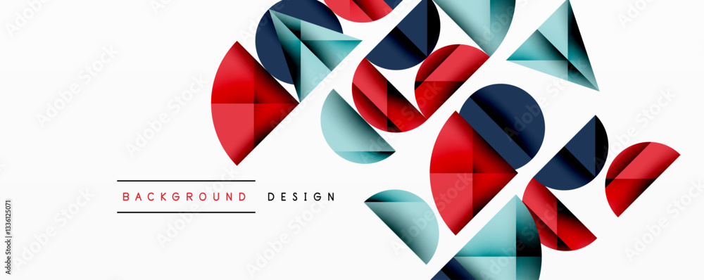 Aufkleber Abstract geometric background with layered gradient shapes forming dynamic patterns. Overlapping semi circles and triangles create depth and contrast