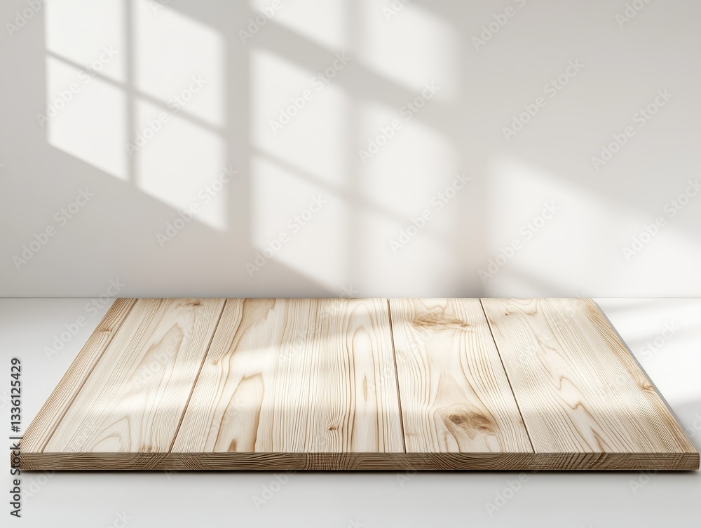 Aufkleber bright wooden tabletop with soft shadows from a window in a minimalist setting