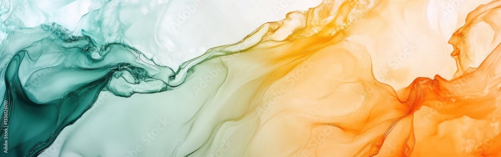 Fototapete dynamic interplay of translucent amber and mint strokes creates an abstract visual masterpiece in so