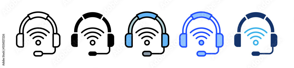 Poster headset icon set with multiple style collection