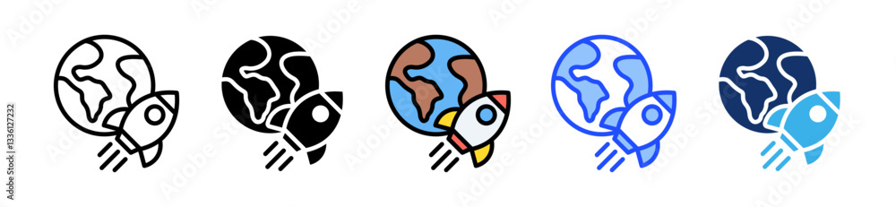Poster aerospace icon set with multiple style collection