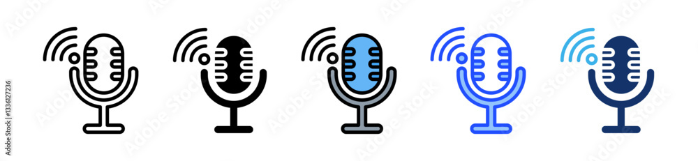 Poster microphone icon set with multiple style collection