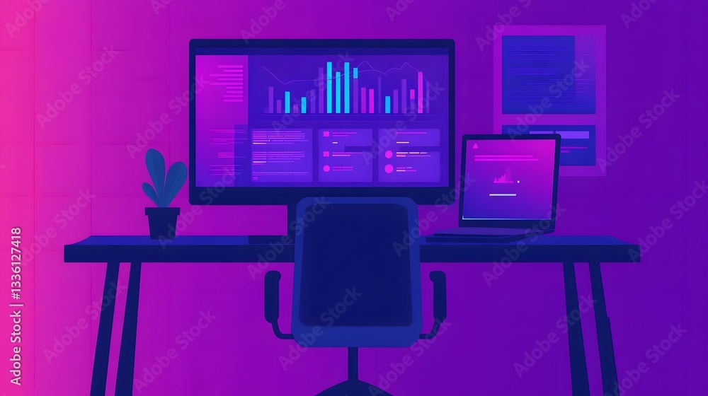 Poster efficient remote business with digital dashboard showcasing