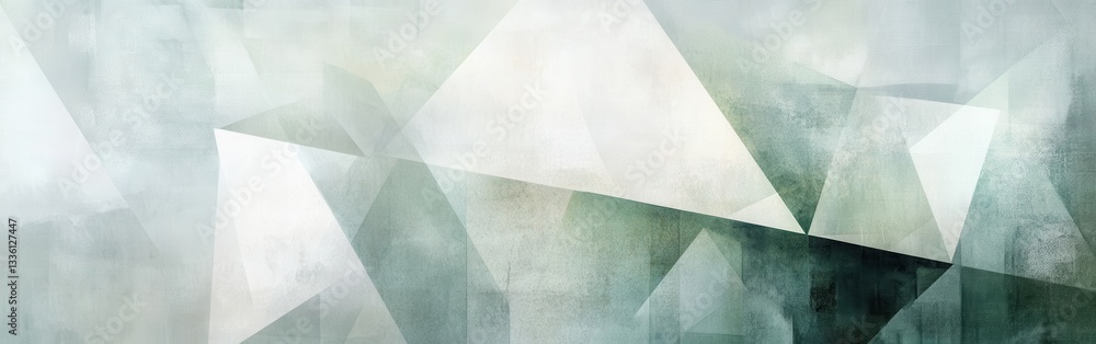 Poster abstract geometric design featuring pale green light with layered shapes and soft textures