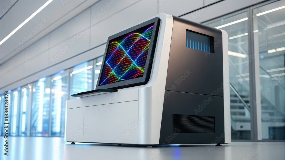 Poster modern computer with colorful display and sleek design.