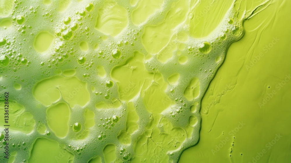 Leinwandbilder Vibrant lime green background with textured patterns and bubbles creating a dynamic visual effect and depth