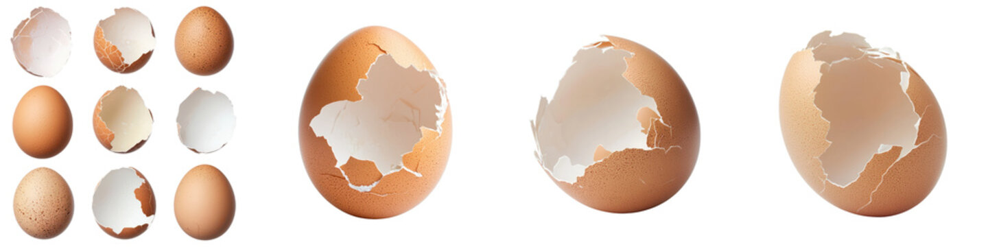 Close up view of various cracked egg shells and yolks showcasing the fragile raw and natural texture of this common cooking ingredient