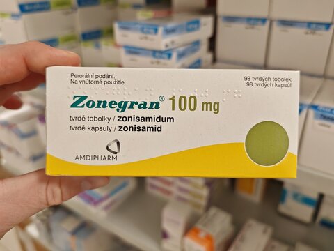 Prague,Czech Republic-January 8 2025: Zonegran by Amdipharm contains Zonisamide, an antiepileptic drug used to treat partial seizures in epilepsy patients

