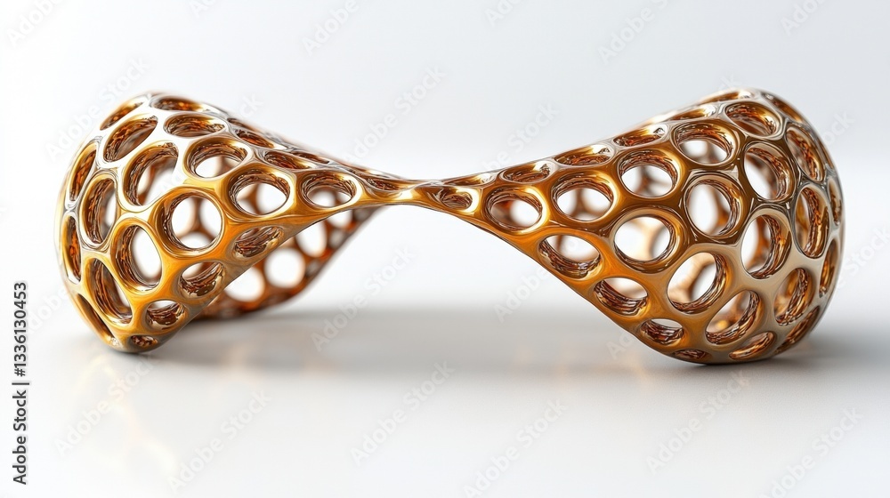 Poster abstract 3d sculpture with intricate patterns in gold and cream on a smooth surface