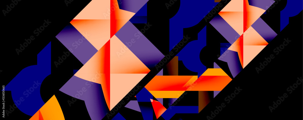 Poster abstract geometric composition with interlocking circular and angular shapes, featuring smooth gradi