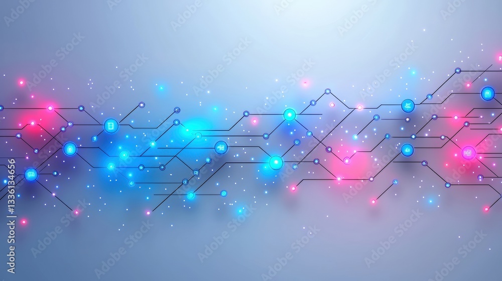 Aufkleber abstract digital network technology background with bright colorful connections and nodes