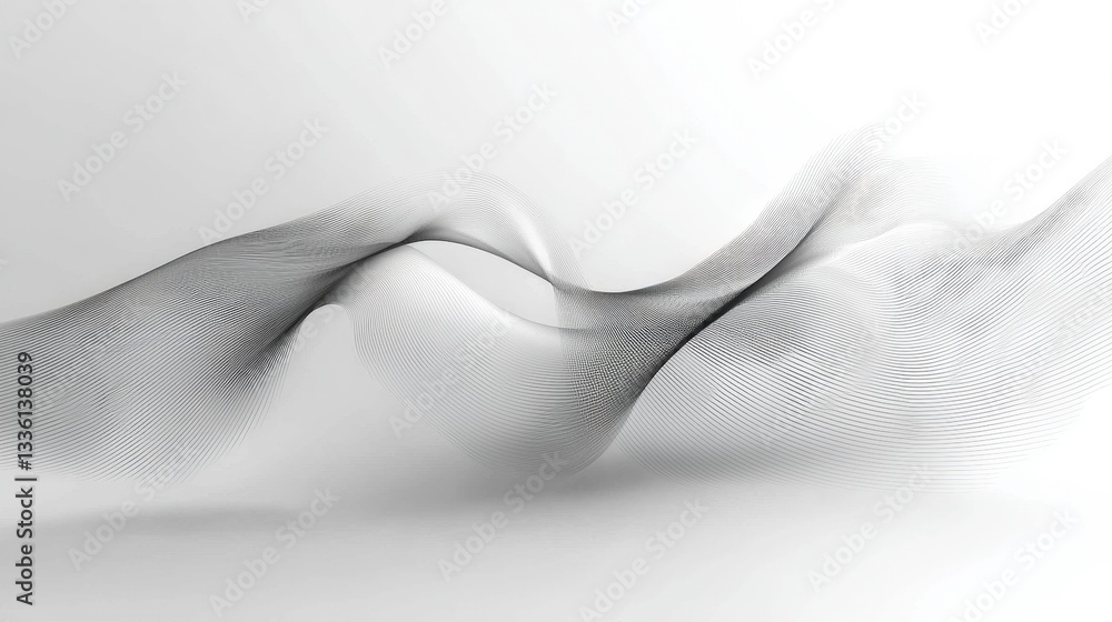 Poster abstract flowing wave design in monochrome with soft curves and fluid motion effects