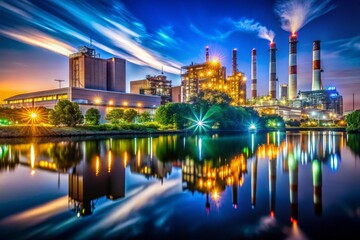 Fototapeta premium Industrial Plant Reflection at Dusk