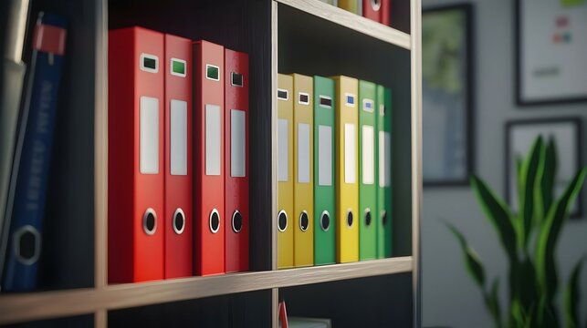 Organized office workspace with colorful file - Powered by Adobe
