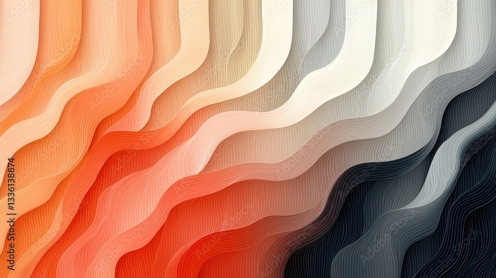 Poster abstract wavy lines in warm and cool tones with soft gradient patterns for creative design