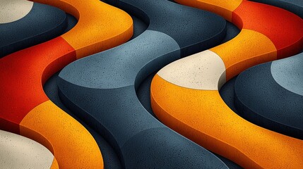 Obraz premium Abstract Colorful Waves with Curved Shapes and Textured Surfaces in Modern Design Style