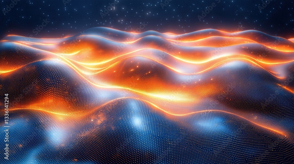 Poster abstract digital waves with glowing lights and cosmic background in stunning 3d visualization