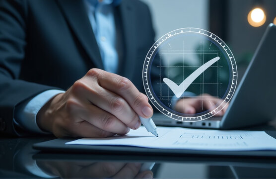 Businesses Use Digital Guarantee Checkmark For Qa, Qc, And Standardization Compliance To Regulations And Industry Service Standards Management.