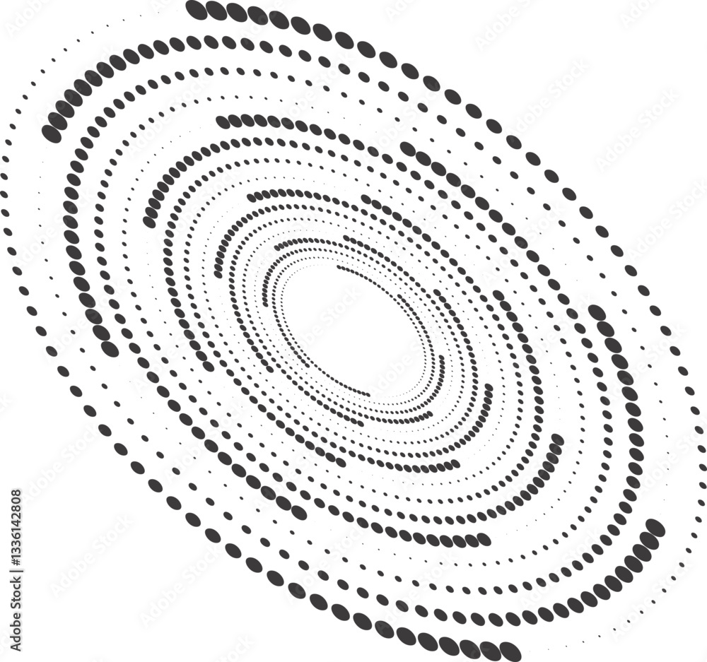Poster abstract dotted round with spiral pattern. circular graphic. swirl circle shape with halftone effect