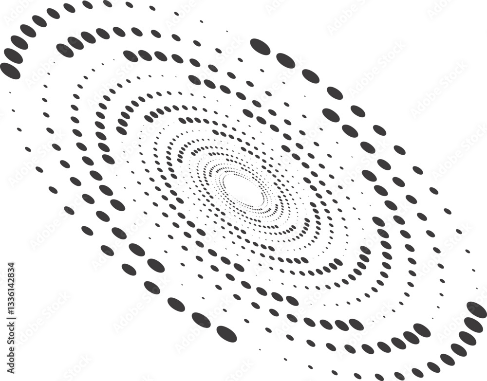 Poster abstract dotted round with spiral pattern. circular graphic. swirl circle shape with halftone effect