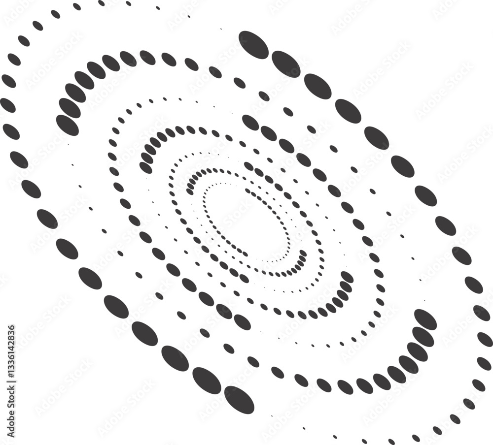 Poster abstract dotted round with spiral pattern. circular graphic. swirl circle shape with halftone effect