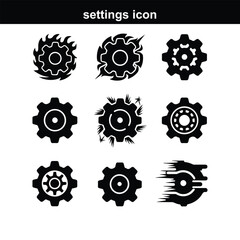 Gear setting icon set. Cog wheel icon. Gear wheel icon. Gear setting icon Set of flat icons representing searching and researching information using magnifying glass, Black settings icon. Cogwheel sym
