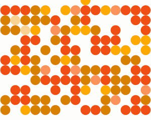 Abstract geometric pattern with colorful red, orange, beige, brown and yellow dots on a white background. Modern and vibrant polka dot design. 