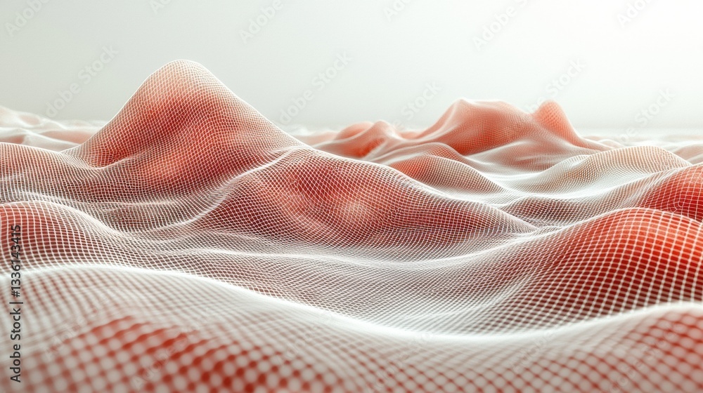 Aufkleber digital landscape with red waves and mesh overlay in 3d rendering style