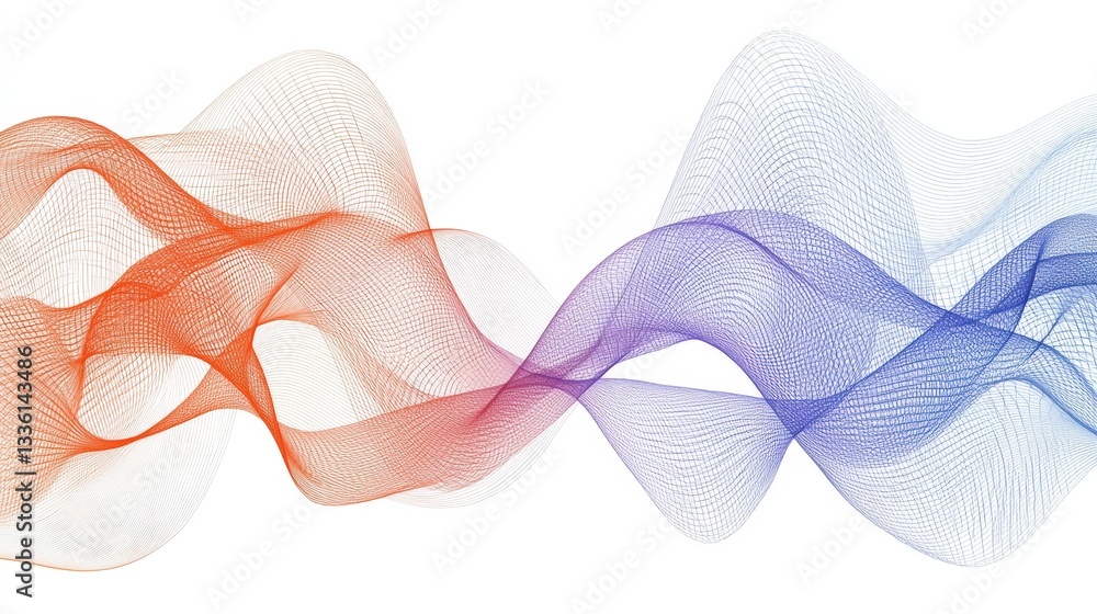 Poster flowing abstract waves in orange and purple with intricate lines and textures