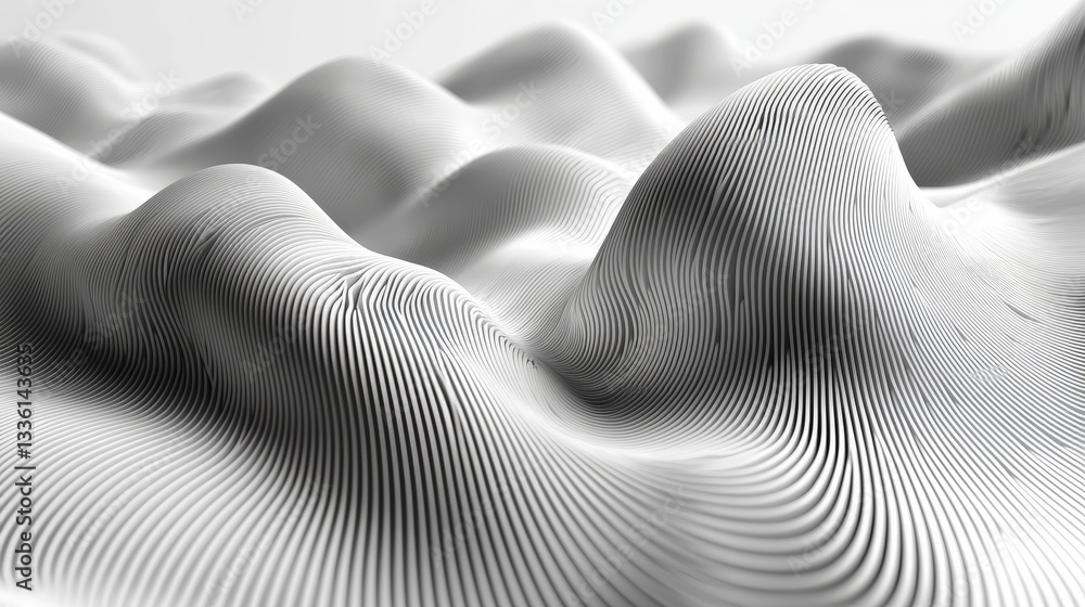 Poster abstract white wavy landscape with curved lines and smooth textures in a minimalist style