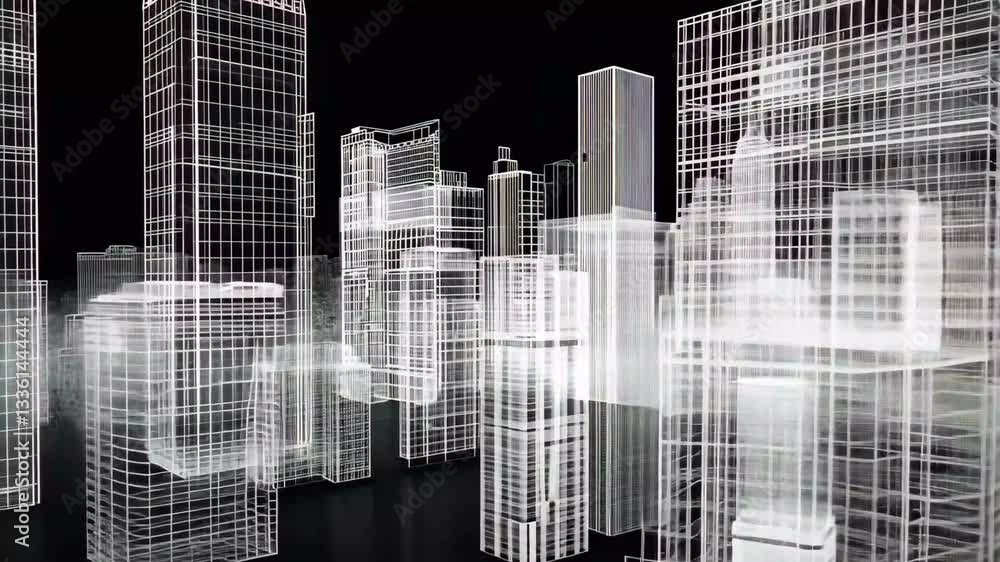 Poster digital cityscape wireframe with holographic attributes representing a smart urban environment, smar