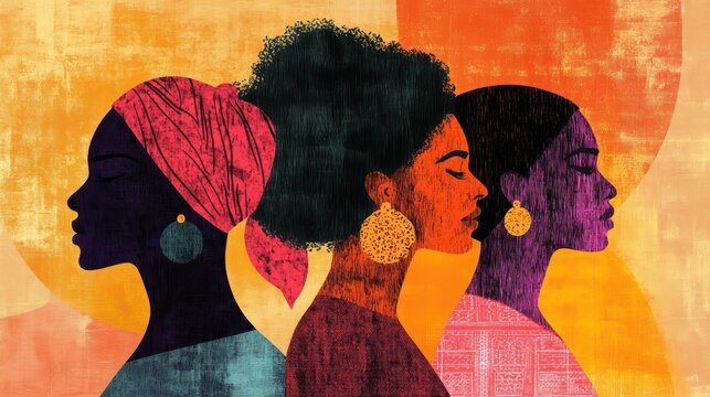 A powerful International Womena??s Day poster with bold, empowering visuals of women in diverse colors and textures.