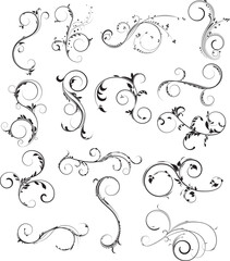 Calligraphic swirl flourish ornament. Modern swirling flourishes, wreath, romantic card decorative swirl and wedding card decor curls swirles dividers set. filigree ornaments baroque. floral ornament.