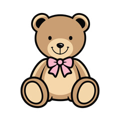 Cute brown teddy bear with a toy sits with a suitcase, a sweet illustration of childhood fun