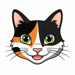 Cute Calico Cat Face with Green Eyes - Perfect for Pet-Themed Designs and Children's Illustrations

