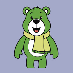 Friendly Green Bear with Yellow Scarf - Perfect for Children's Illustrations and Winter-Themed Designs

