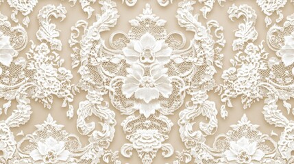 Elegant beige and white floral 3D wall decor pattern.