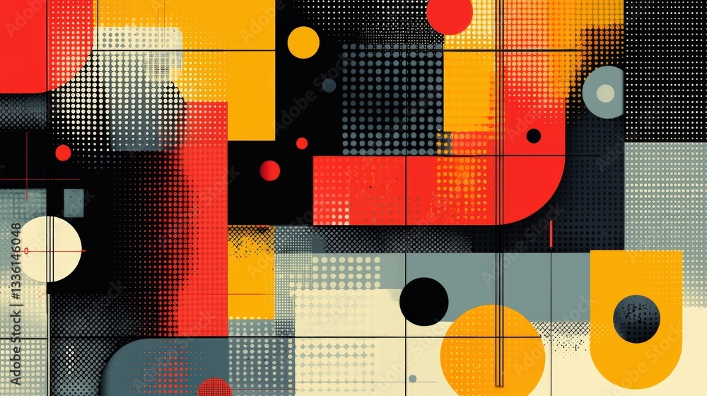 Aufkleber abstract geometric composition with bold colors and patterns for modern design concepts